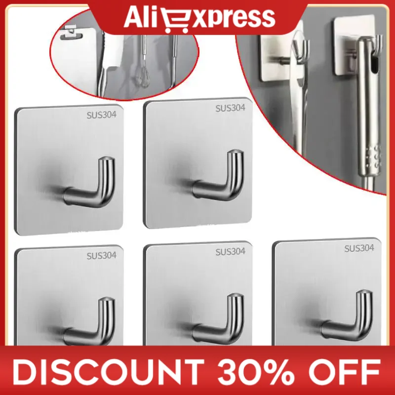 

1~3 PCS 304 Stainless Steel Wall Hook Non-perforated Strong Load-bearing Viscose Hanging Hook Kitchen Bathroom Accessories
