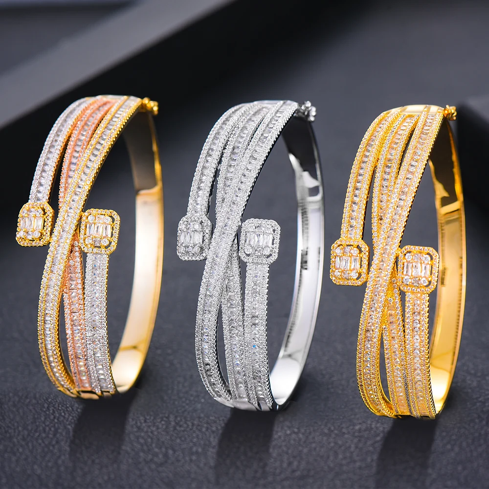 Maxi Size Crossover 3 colors Bracelet Bangle For Women Wedding Party Zircon Crystal Engagement DUBAI Bridal Jewelry Gifts bangle bracelet,crystal bracelets,zircon bracelet,zirconia bangle