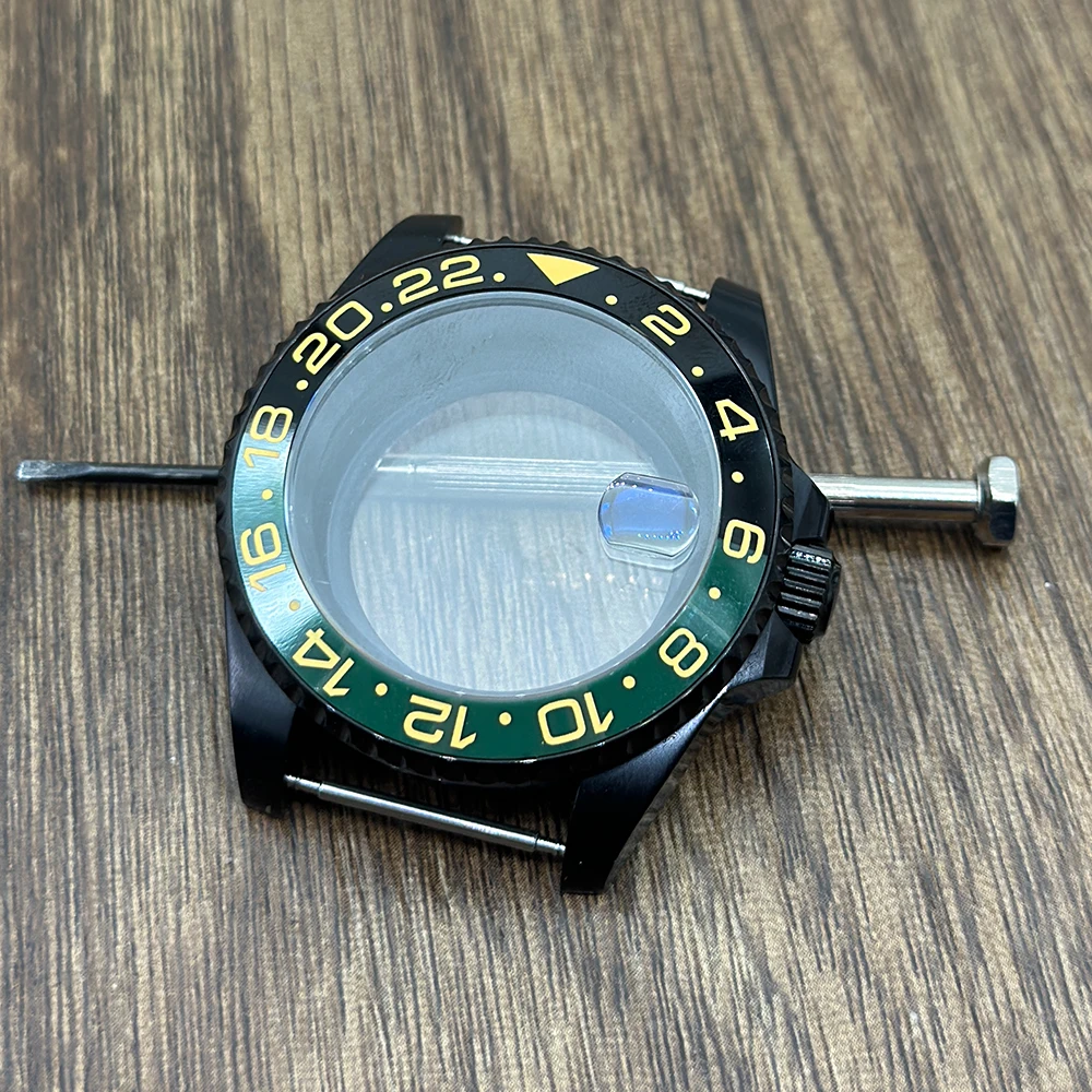 Enhanced Product Title:  
Black Finish GMT Series Bezel Watch Case with Sapphire Glass - 40mm