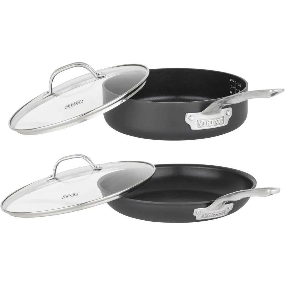 12pc Hard Anodized Nonstick Cookware Set w/Glass Lids (Set Includes: 10" Fry, 12" Fry w/Lid, 2 Qt Sauce w/Lid, 3 Qt Sauce w/Lid 4