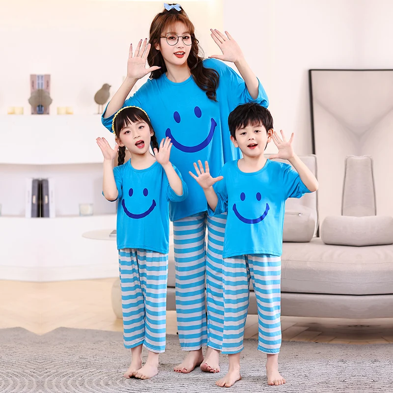 2022 Spring Summer News Mom and Daughter Son Matching Clothes Quality Soft Modal Sleeping Home Outfits |