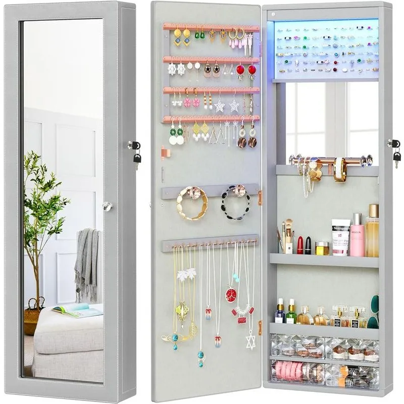 

【Summer Sale】YITAHOME 6 LEDs Jewelry Cabinet, Wall Mounted/Door Hanging Mirror Jewelry Cabinet Lockable Jewelry Mirror