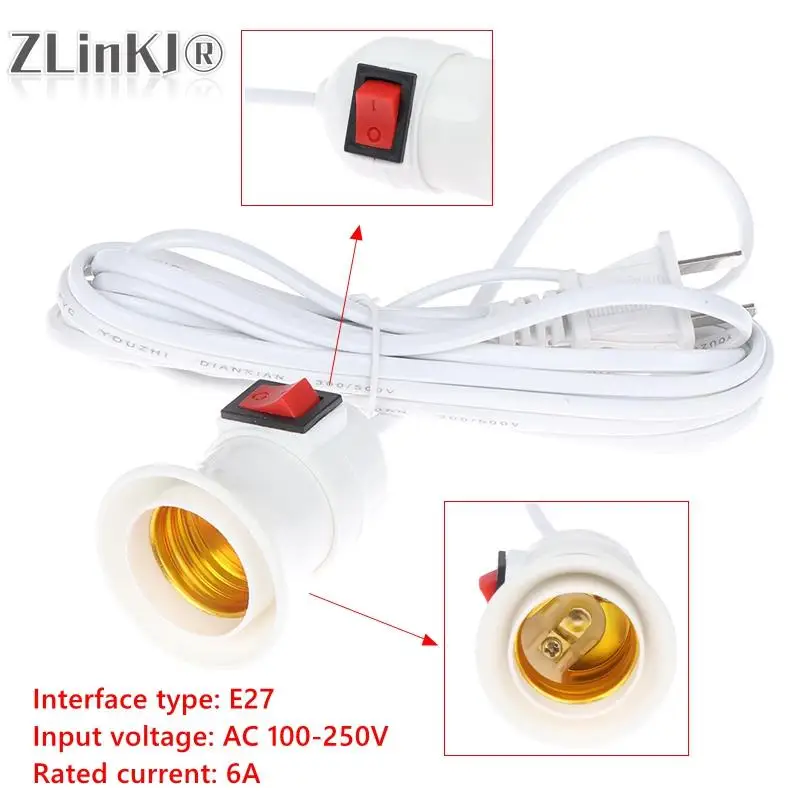 1PcsE27AC100250V6ALampBaseHolderCableLength25M4MUS