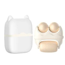 Triple Ice Roller Facial Massager with Cat Ear Storage Case for Enhanced Skincare and Relaxation (Style 2)