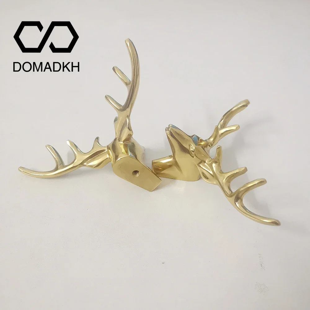 Elk ทองเหลืองตู้ลูกบิดประตูหัวกวางลิ้นชักดึงตกแต่งบ้าน Dresser Knobs สัตว์ที่ไม่ซ้ํากันตู้เสื้อผ้าประตู Nightstand ดึง 1