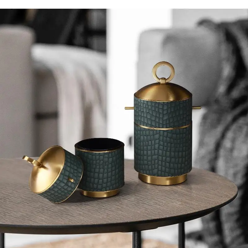 

Chinese-style Metal Leather Storage Tank Desktop Decorations Living Room Decoration Crafts Furnishings Luxury Home Decoration
