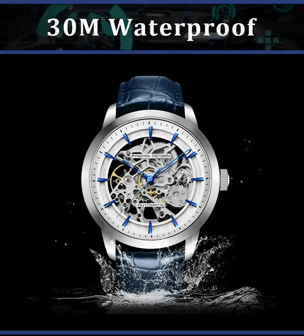 Mechanical Watch Men Automatic Stainless Steel Waterproof Sports Leather PAGANI DESIGN