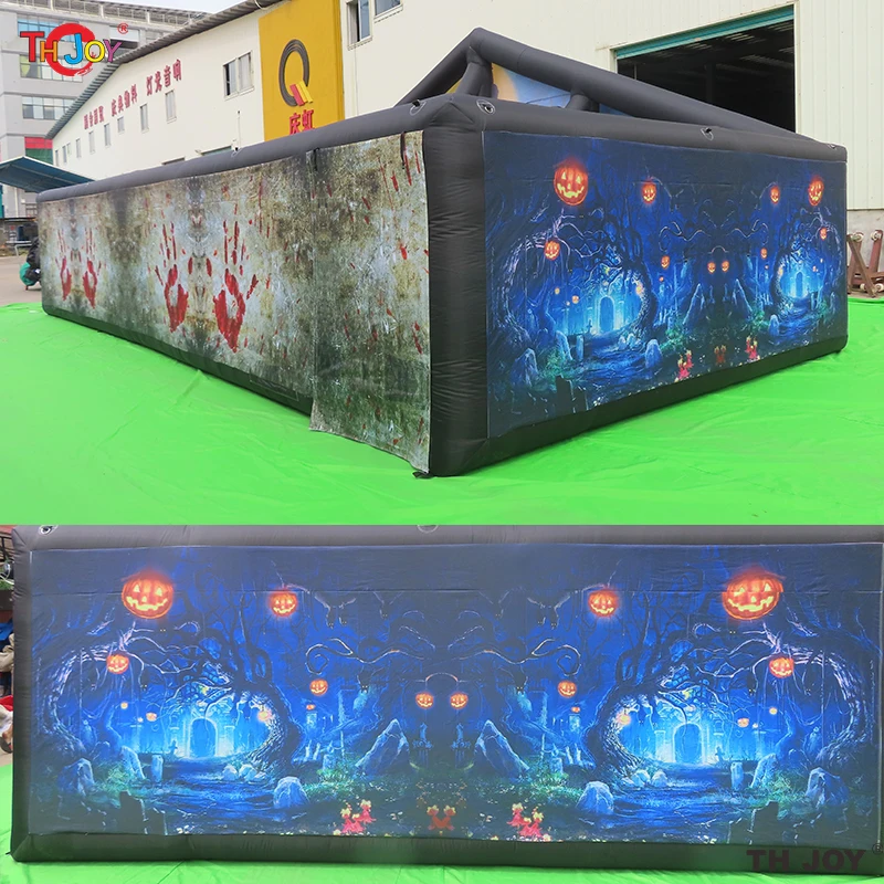 Fast Shipping 10x5m Full Printing Inflatable Haunted House Maze Tag With Roof for Halloween 4