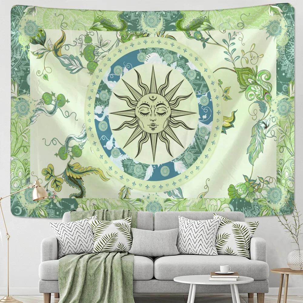침실 장식 미적 태피스트리 레트로 버닝 썬 만다라 미스터리 요술 벽걸이 집 기숙사 빈티지 방 장식 담요 