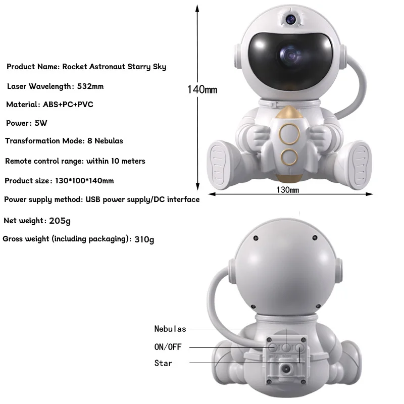Galaxy Star Projector LED Night Light Starry Sky Astronaut Porjectors Lamp For Decoration Bedroom Home Decorative Children Gifts 6