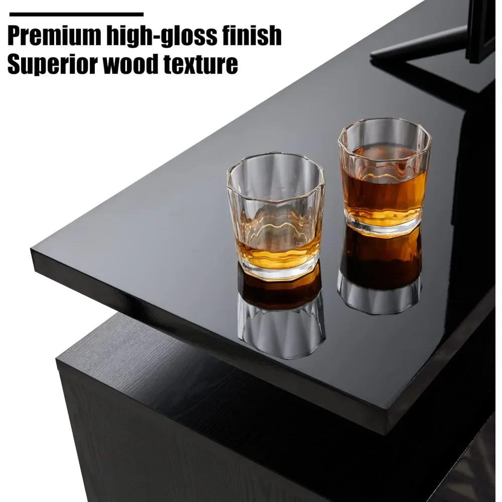 Fireplace TV Stand with 36" Fireplace, 70" Modern High Gloss Fireplace Center LED Lights, for TVs Up to 80" 3