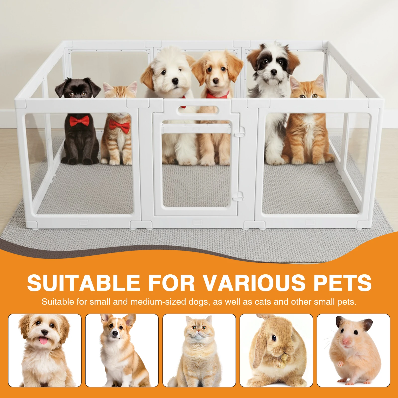 Clear Acrylic Dog Playpen 12 Planes Transparent Dog Fence Indoor Sturdy Pet Pen for Puppy/Small Dog/Rabbit/Pig Easy Assemble