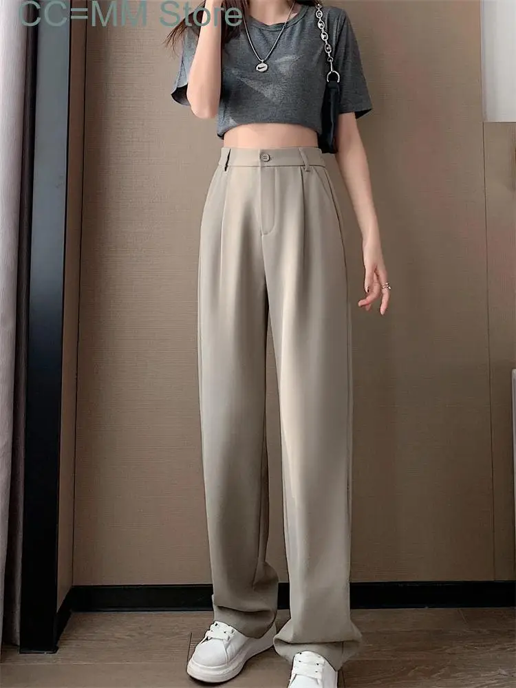New Solid High Waisted Suits Pants Women Spring Summer Korean Fashion Straight Pants Office Ladies Wide Leg Pants