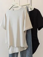 Hot Girl ort Sve T-irt Square Collar Irregular Design Women's plus Size Casual Sle Sweat Absorbent Summer Top