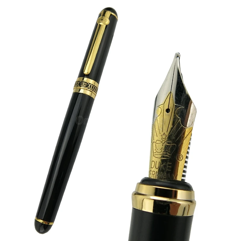 Duke D2 Fountain Pen & Bent Nib Black Barrel & Gold Clip Advanced Writing Ink Pen For Office & School & Home Stationery GF005 duke 552 executive fountain pen natural golden stripe bamboo medium nib advanced chrome plating for office business school gift