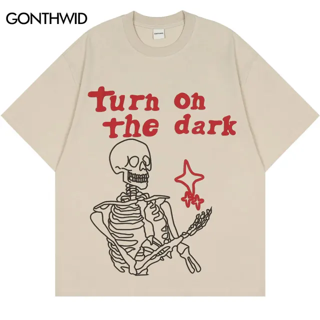 Punk T-Shirt Streetwear Men Skull Skeleton Streetwear Tshirt 1