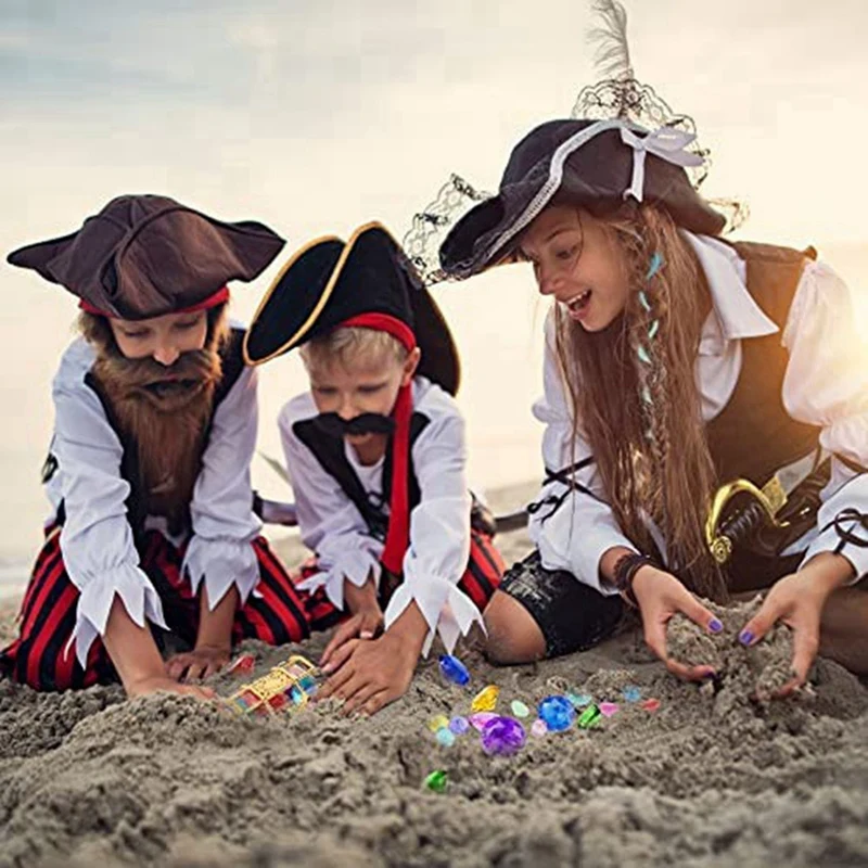 B05B-24Pcs Diving Gem Pool Toys Include Colorful Diamonds Set Dive Toy Treasure Chest Underwater Swimming Toy Gem Pirate Box