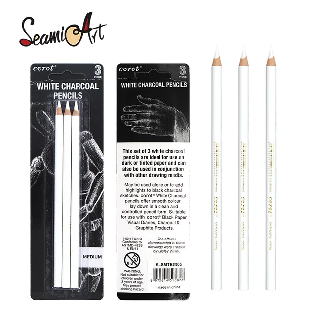 6Pcs White Charcoal Pencil Drawing Set Soft & Medium Sketching Pencil Art  Su*^~