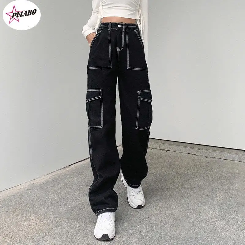 

y2k Pockets Patchwork Baggy Jeans Fashion Streetwear 100% Cotton Women Denim Trouser Loose Cargo Pants Korean Jeans Harajuku