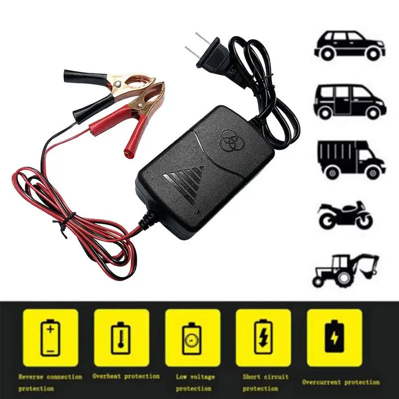 Portable Car Battery Charger 12V Motorcycle Battery Charger Portable Auto Trickle Maintainer Truck EV Motorcycle Car Lead Acid Battery Accessories