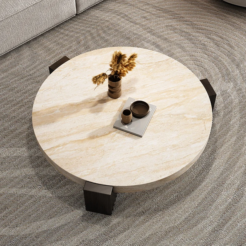 

Japanese Simple Side Table Marble Minimalist Round Floor Coffee Table Modern Design Mesa Centro Salon Living Room Furniture
