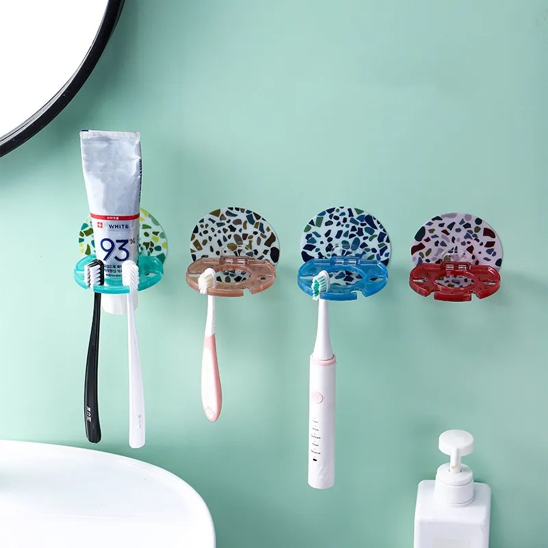 

Self-adhesive Wall Mount Toothpaste Dispenser Toothbrush Holder Shaver Storage Shelves Multifunction Rack for Bathroom Organizer
