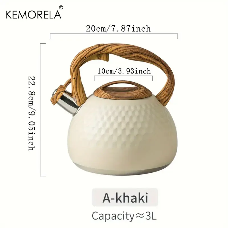 KEMORELA 3L Stainless Steel Whistle Boiling Kettle Kitchenware Hammer Pattern Sound Kettle Heat-Resistant Gas Induction Cookers