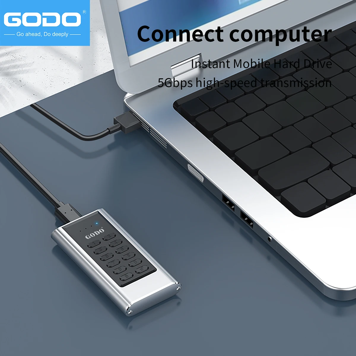 External Hard Drive Case GODO M.2 Encryption NGFF/SATA SSD Hardware Key Data Enclosure with Password Mobile 2.5&ldquo;Sata