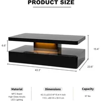 Coffee Table, Coffee Table for Living Room, Contemporary Rectangle Design Coffee Table with 16 Colors LED Lights, Coffee Tables 2