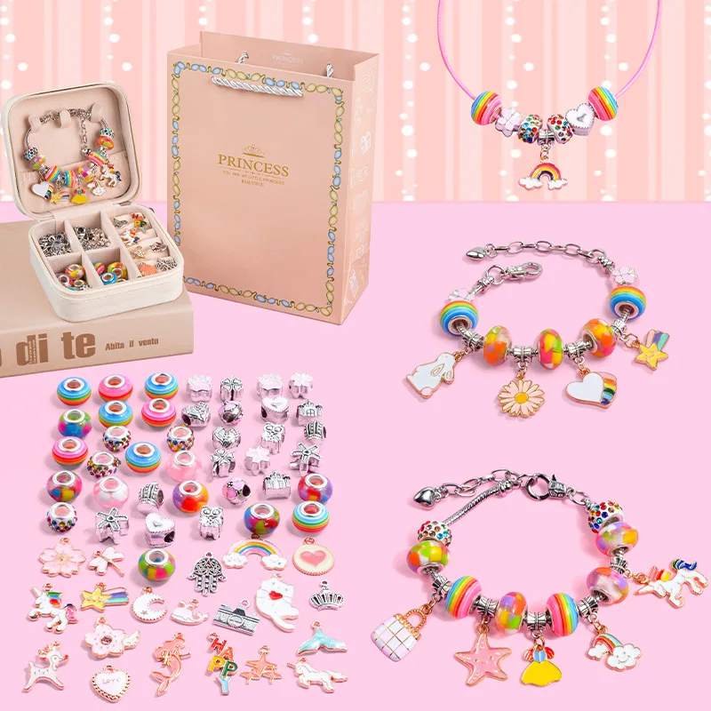 Charm Bracelet Making Kit for Girls,Gift Box 66 Pcs of Jewelry