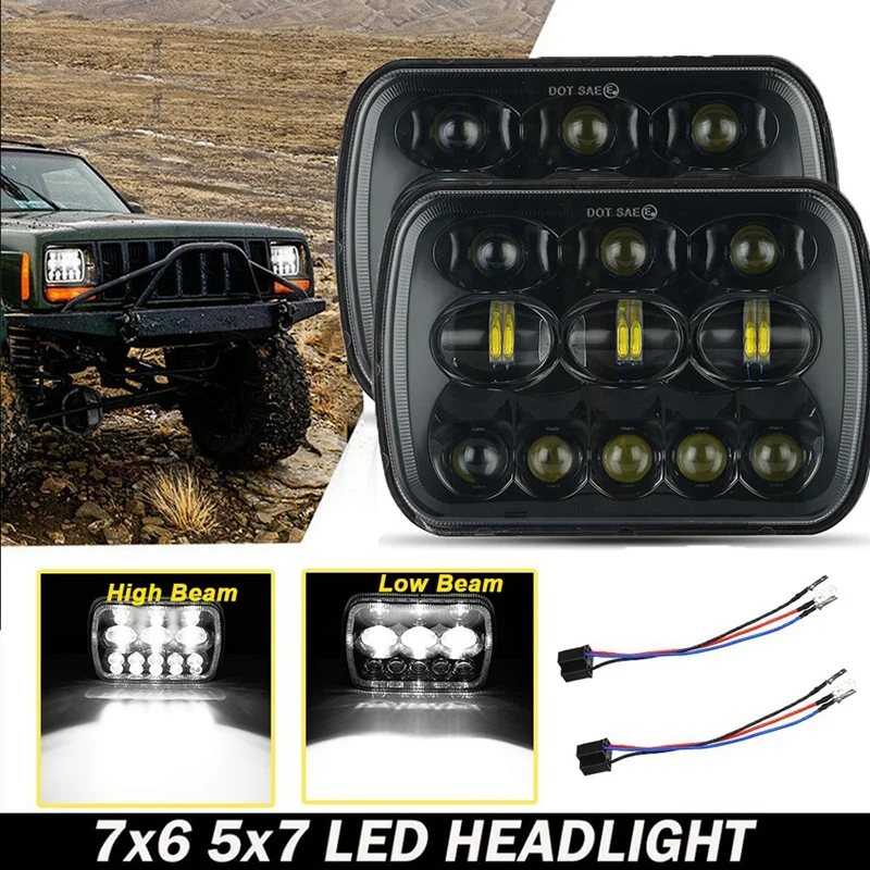 2pcs-5x7-7x6-led-headlights-fromh6054-head-light-lamp-assembly-for-jeep-wrangler-yj-xj-cherokee-xj-safari-savana