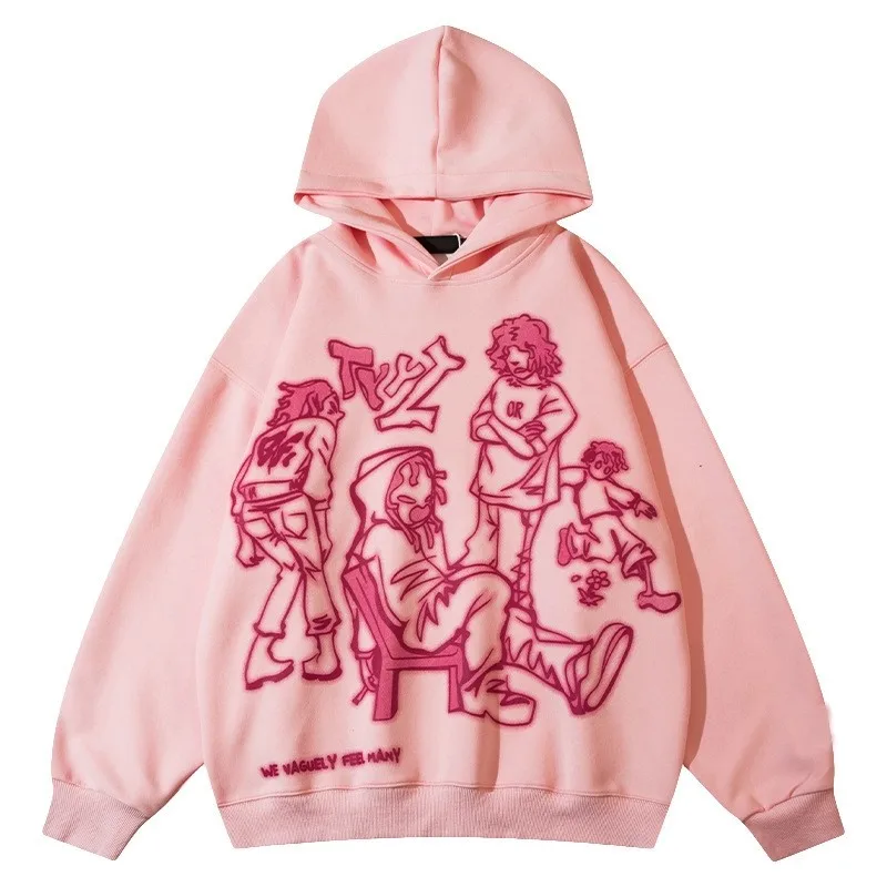 Y2k Pink Hoodie Women Funny Cartoon Graphic Sweatshirt Harajuku Pullover Hip Hop Hipster Autumn Grunge Streetwear Hooded Coat