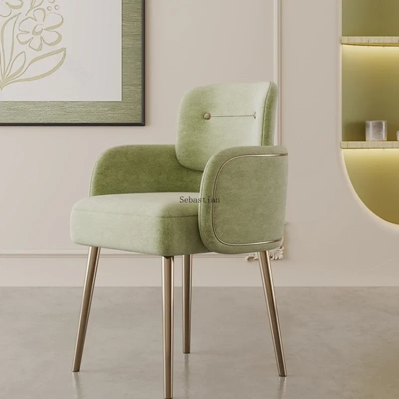 

Italian Simple Cream Style Light Luxury Stainless Steel Cloth Leather Dining Chair Coffee Shop Hotel Negotiation Dresser Chair