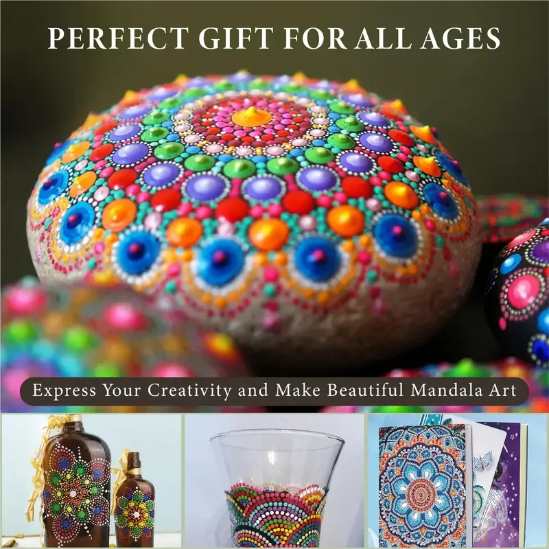 16PCS DIY Mandala Dotting Tools,for Painting Rocks Mandala Rock Painting Kit with Stencil,Acrylic Rods,Double Sided Dott