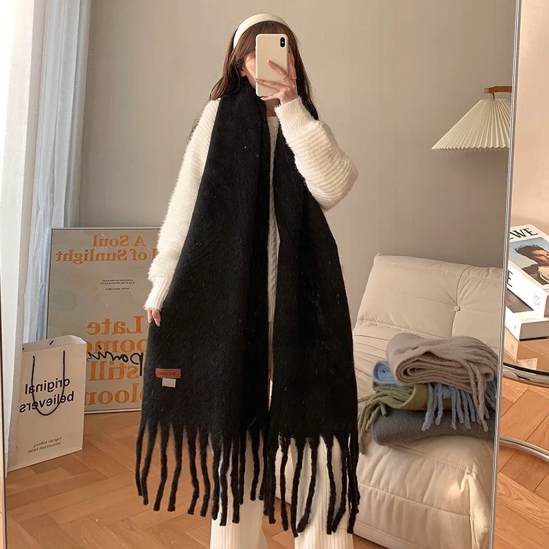 Women Scarf Colorful Rainbow Plaid Fringed Thick Tassels Fuzzy Double-sided  Keep Warm Soft Autumn Winter Adults 