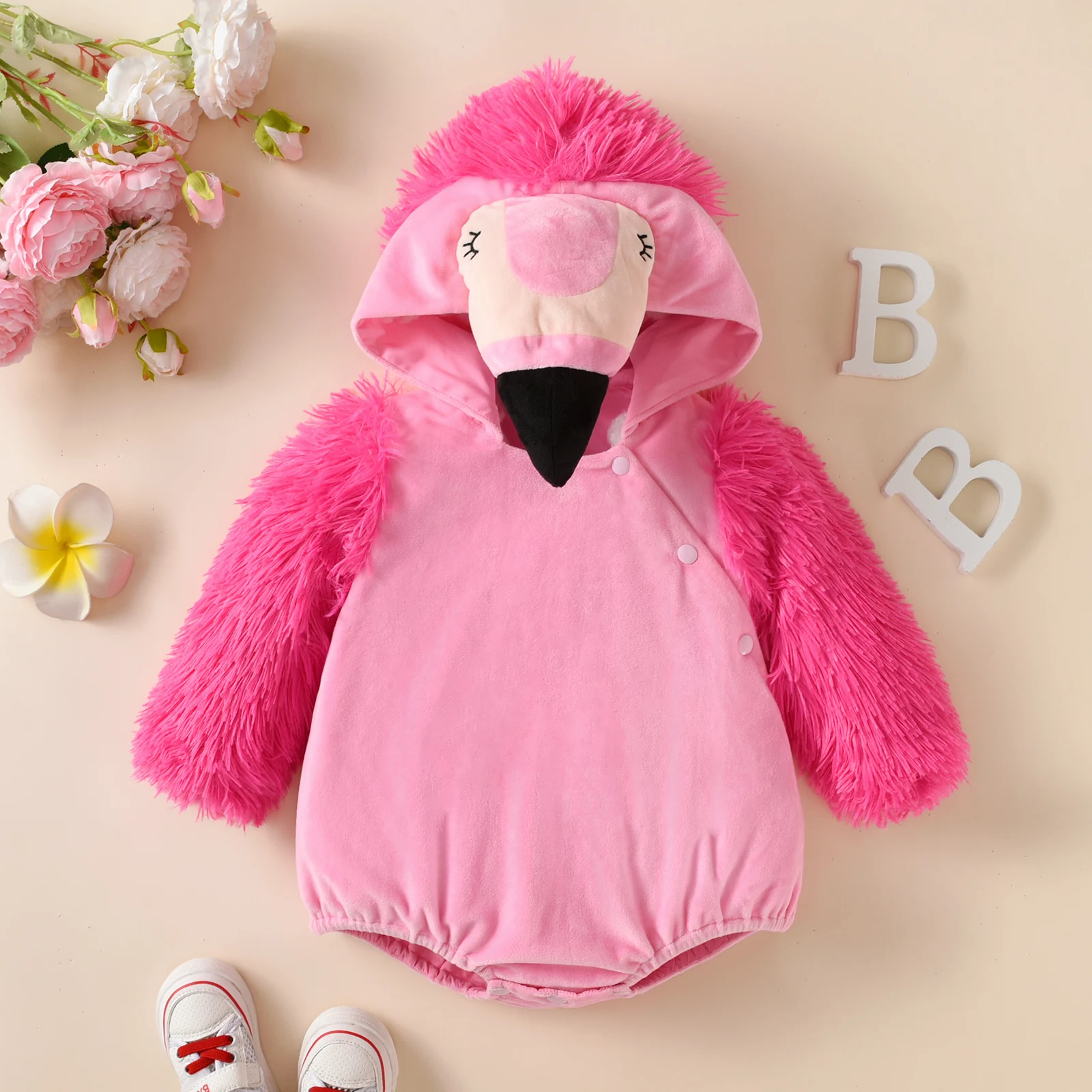 

WInter Halloween Cute Animal Costumes Toddler Baby Boy Girl Fleece Hoodie Jumpsuit 2Pc Romper Flamingo Chicken Lobster Outfits