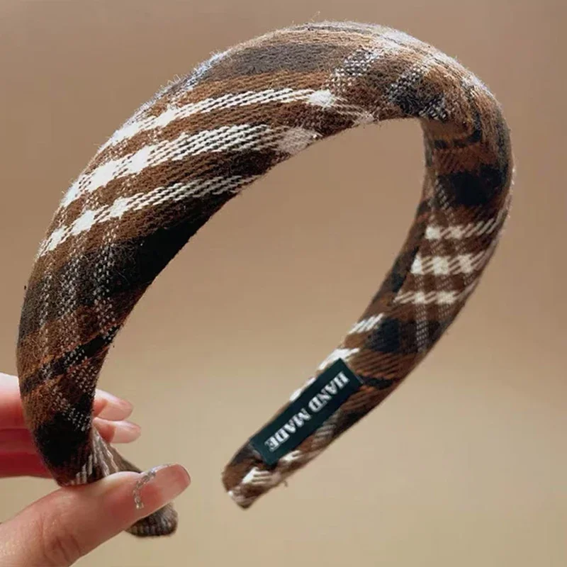 Retro Plaid Schwamm Stirnband Für Frauen Elegante Tragen EIN Haarband Beim Ausgehen Mode Mädchen Haar Zubehör – Detail 7