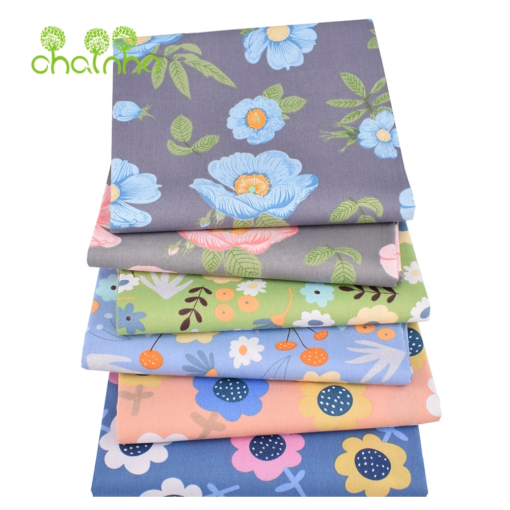 Chainho,Printed Twill Weave Cotton Fabric,DIY Sewing Quilting Material,Patchwork Cloth,New Floral Series,2 Specification,15C213