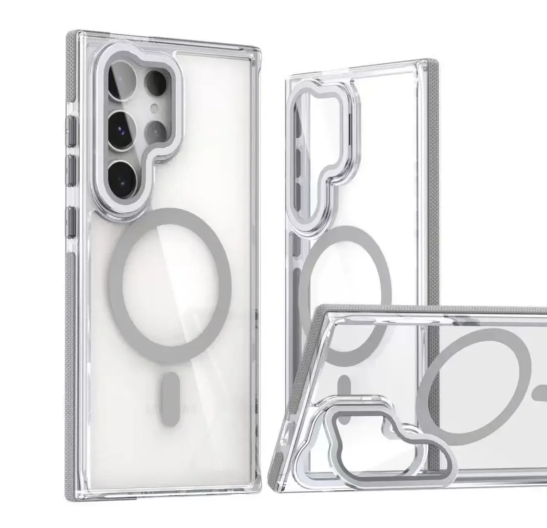 Luxury Magnetic Shockproof Clear Phone Case with MagSafe Wireless Charge Lens Holder