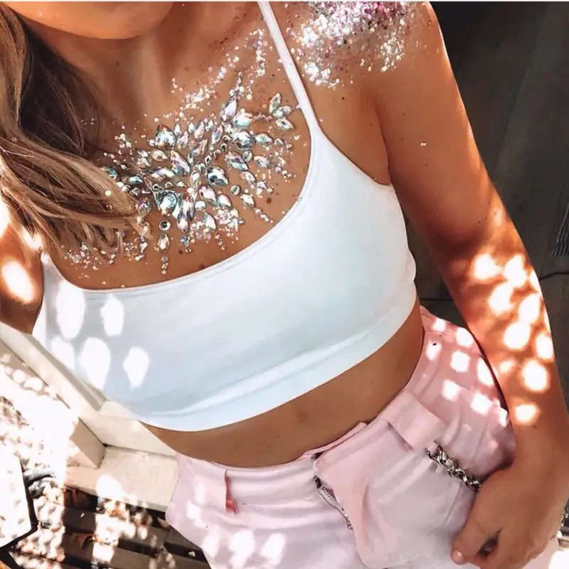 3D Shiny Crystal Girl Temporary Tattoo Sticker Chest Acrylic Rhinestone Chest Sticker Diamond Strip Carnival Party Ornamen tattoo sticker temporary tattoos