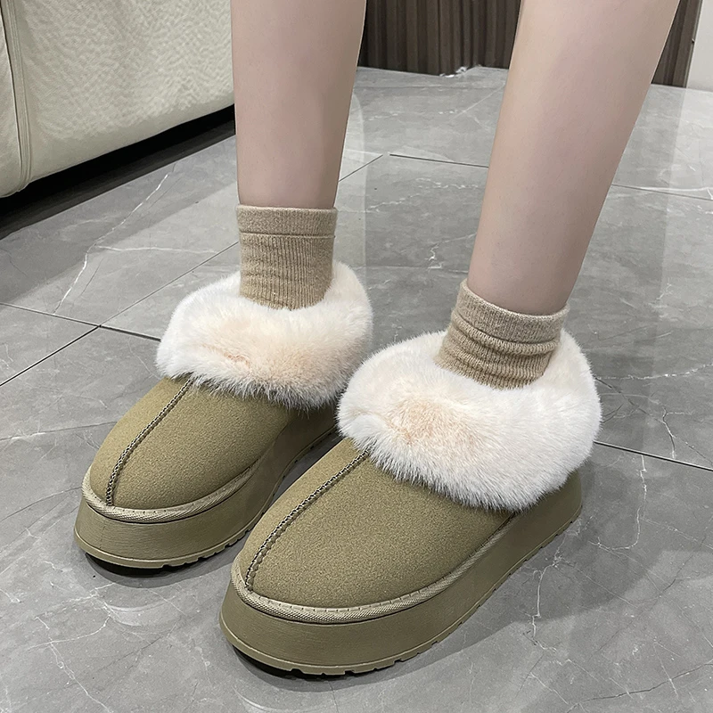 

2023New Warm Chelsea Boots Women Winter Flats Shoes Short Plush Fur Ankle Snow Boots Casual Shoes Sport Suede