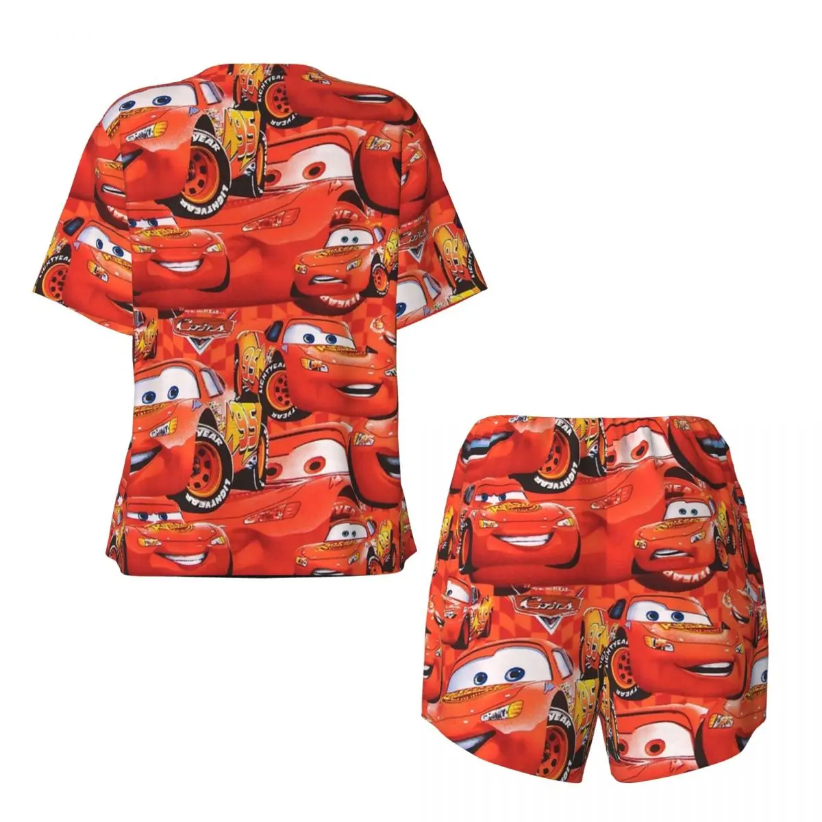Custom Cartoon Cars Lightning Mcqueen Face Pajamas Set Women