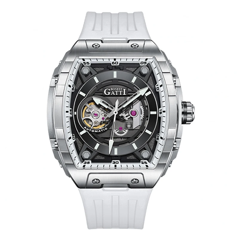 

Мужские автоматические часы BONEST кошки, модные механические наручные часы-скелетоны, водостойкие, сапфировые, светящиеся, с флюорубером и ремешком