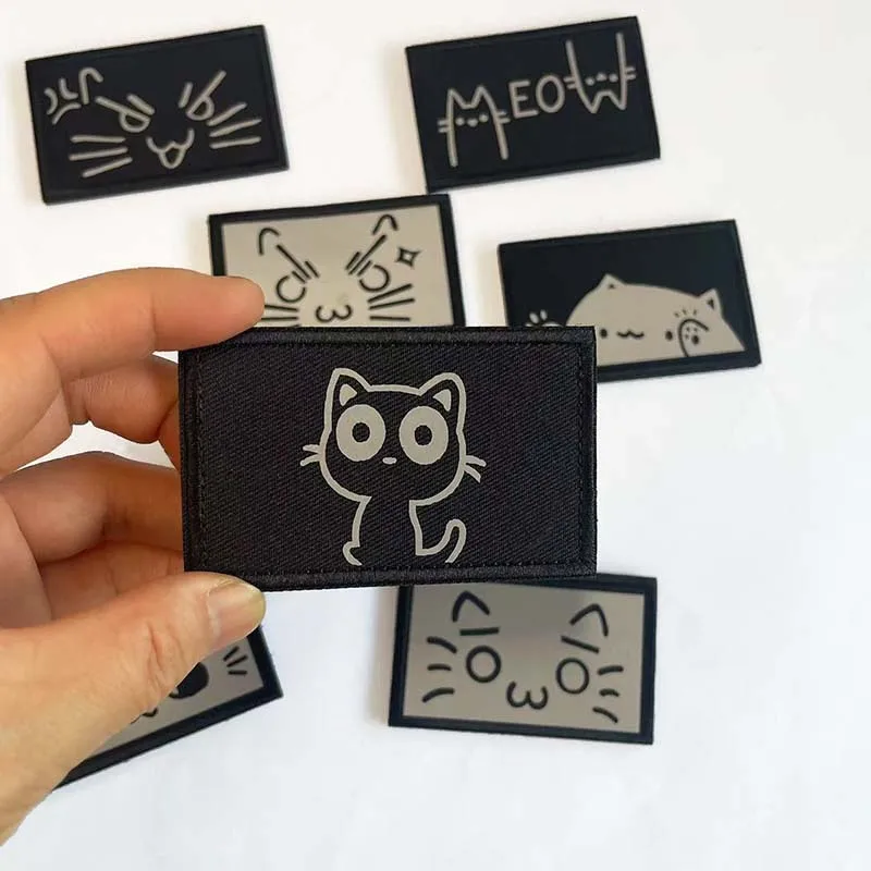 Cute Cartoon Kitten Meow Patch - Reflective Hook & Loop Applique for Clothes and Backpacks