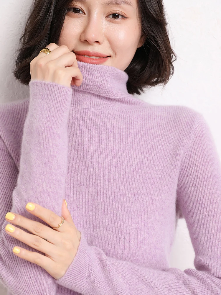 

Autumn Winter Women Clothing Aliselect New Fashion 100% Cashmere Traf Tops Sweater Turtle Neck Long Sleeve Pullovers Knitwear