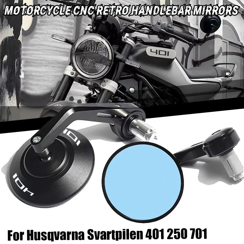 For Husqvarna Svartpilen Blue Glass Rearview Round Handlebar Bar End Rear View Side Mirrors Motorcycle Accessories