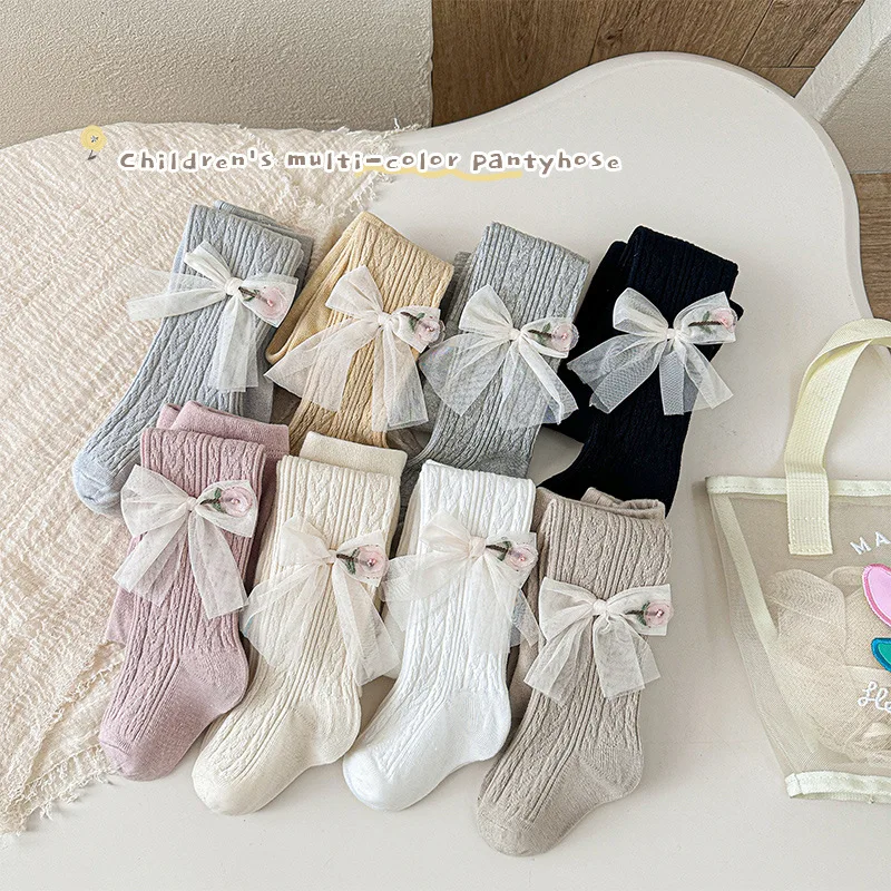 Autumn Spring Baby Girls Leggings Newborn Baby Infant Pantyhose Bowknot Socks Kid Socking Soft Cotton Tights