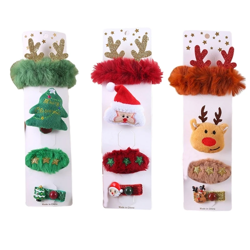 

4pcs/set Christmas Hair Clip Hairpin Christmas Barrettes Scrunchie Chirstmas Ponytail Holder Christmas Hair Accessories