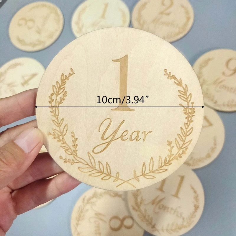 

127D 14 Pcs/Set Baby Wooden Milestone Cards Newborn Memorial Card Monthly Recording Birth Anniversary Cards Gifts