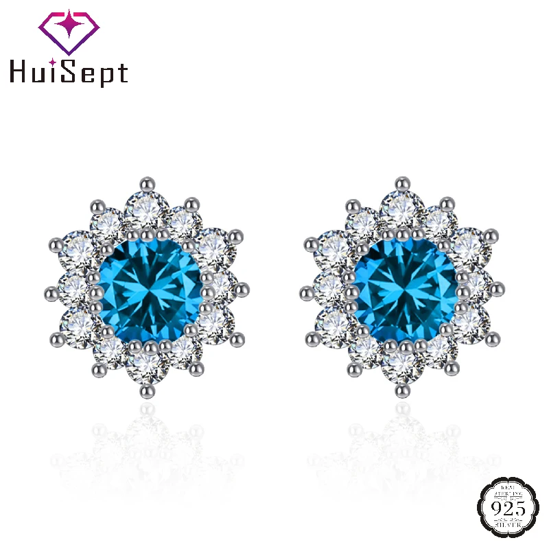 HuiSept Elegant Women Earrings with Zircon Gemstone 925 Silver Jewelry Accessories for Wedding Engagement Promise Party Gift